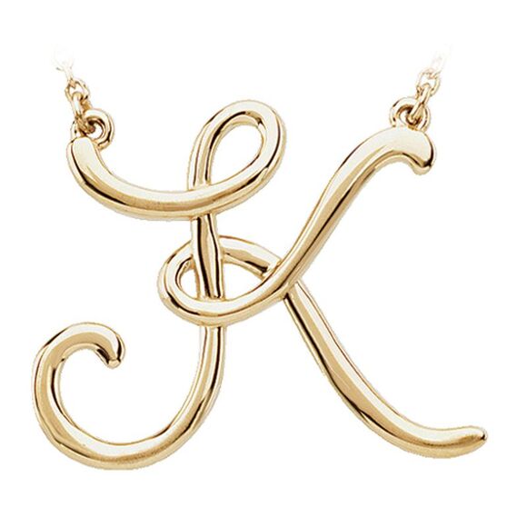 14k Yellow Gold, Olivia Collection, Medium Script Initial K Necklace - Picture 1 of 4